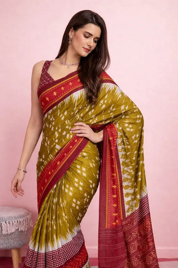 Leelavati_Printed_Floral_Print_Geometric_Print_Blocked_Printed_Daily_Wear_Pure_Cotton_Saree_Green