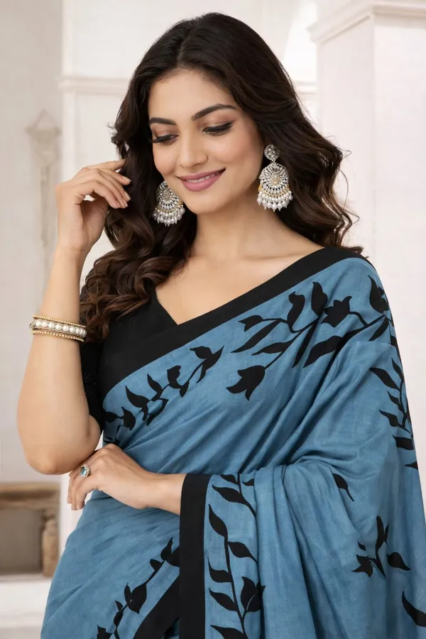 Leelavati_Printed_Floral_Print_Geometric_Print_Blocked_Printed_Daily_Wear_Pure_Cotton_Saree_Grey