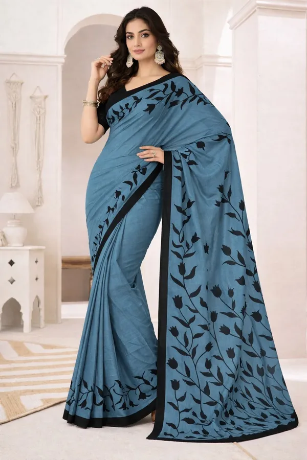 Leelavati_Printed_Floral_Print_Geometric_Print_Blocked_Printed_Daily_Wear_Pure_Cotton_Saree_Grey