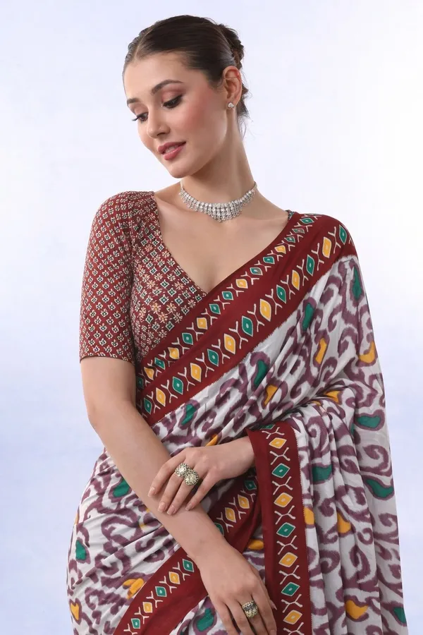 Leelavati_Printed_Floral_Print_Geometric_Print_Blocked_Printed_Daily_Wear_Pure_Cotton_Saree_Maroon