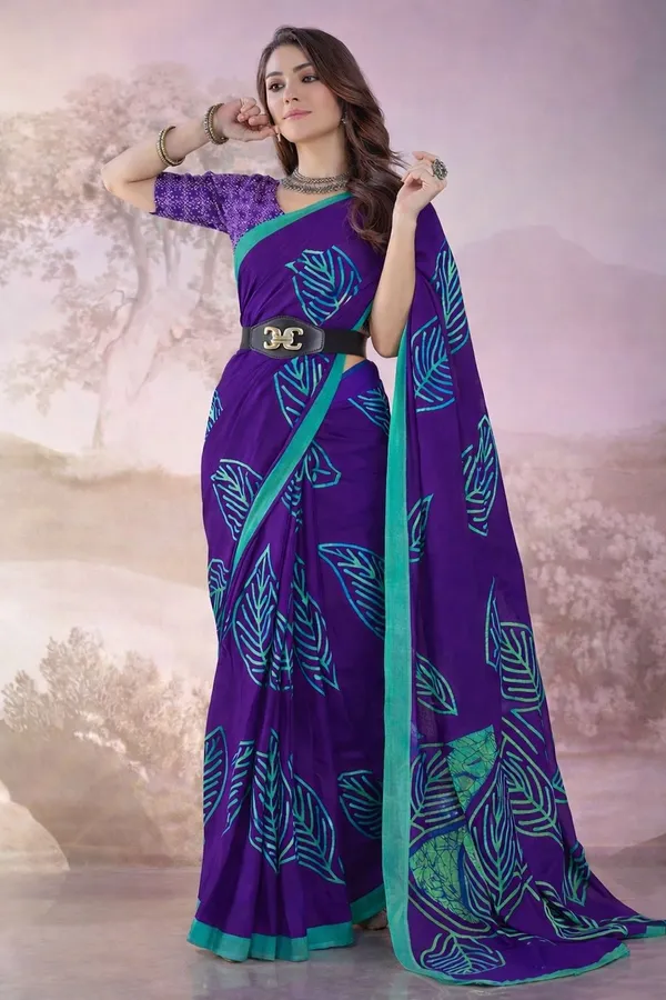 Leelavati_Printed_Floral_Print_Geometric_Print_Blocked_Printed_Daily_Wear_Pure_Cotton_Saree_Purple