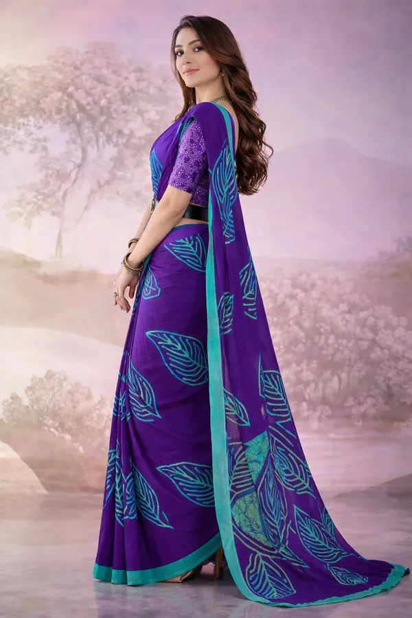 Leelavati_Printed_Floral_Print_Geometric_Print_Blocked_Printed_Daily_Wear_Pure_Cotton_Saree_Purple