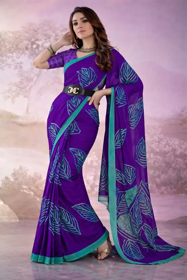 Leelavati_Printed_Floral_Print_Geometric_Print_Blocked_Printed_Daily_Wear_Pure_Cotton_Saree_Purple