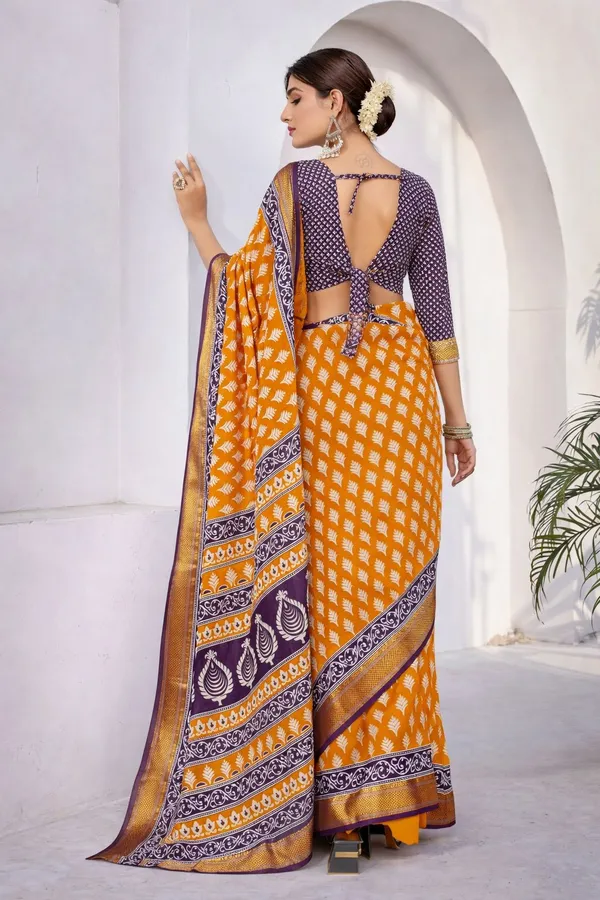 Leelavati_Printed_Floral_Print_Geometric_Print_Blocked_Printed_Woven_Daily_Wear_Pure_Cotton_Saree_Gold