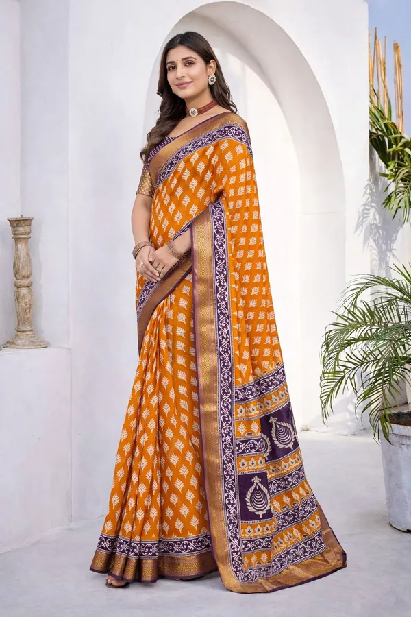 Leelavati_Printed_Floral_Print_Geometric_Print_Blocked_Printed_Woven_Daily_Wear_Pure_Cotton_Saree_Gold