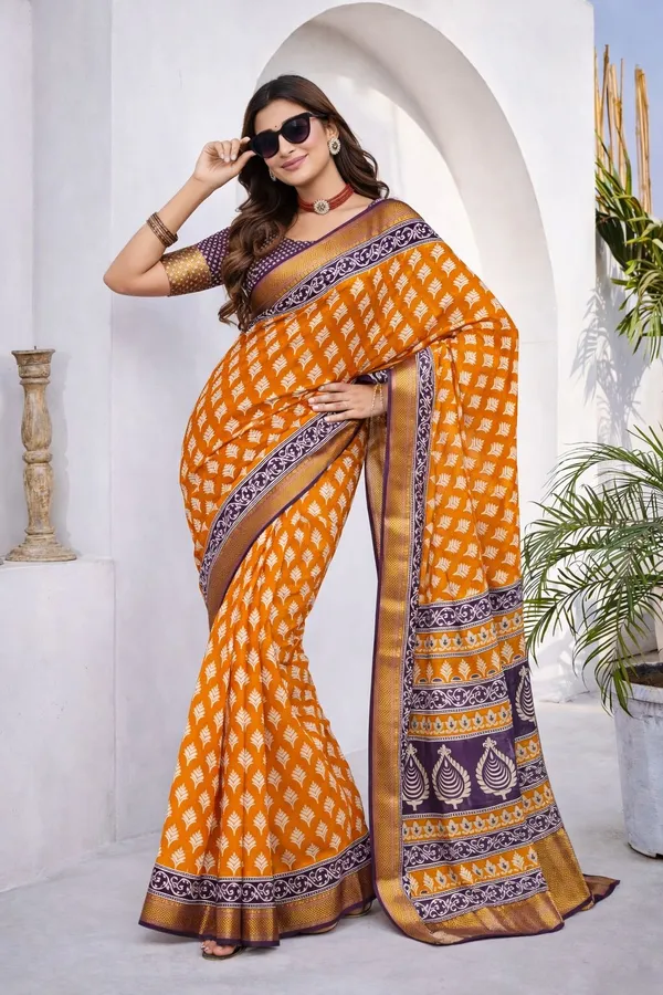Leelavati_Printed_Floral_Print_Geometric_Print_Blocked_Printed_Woven_Daily_Wear_Pure_Cotton_Saree_Gold