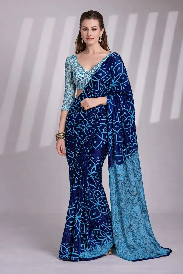 Leelavati_Printed_Floral_Print_Geometric_Print_Blocked_Printed_Daily_Wear_Pure_Cotton_Saree_Blue