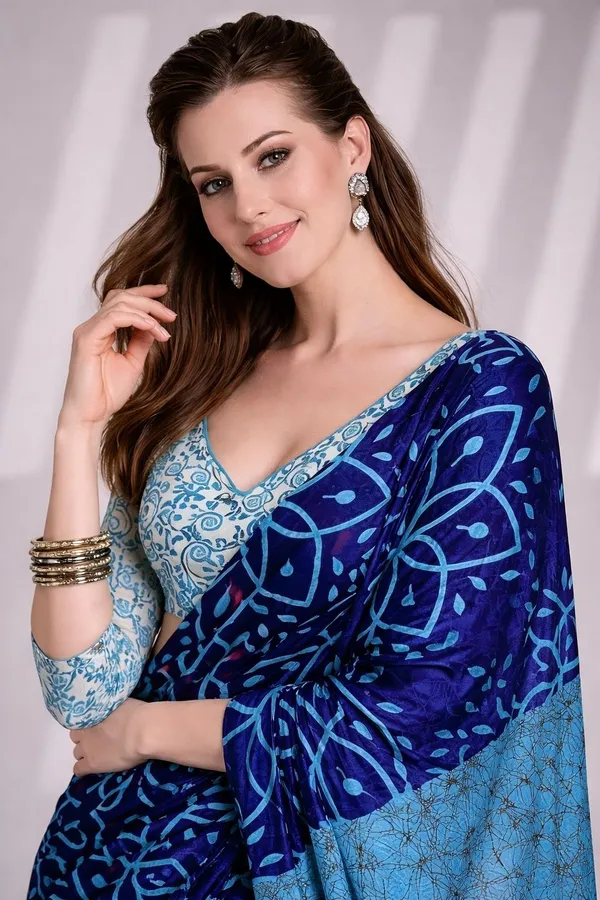 Leelavati_Printed_Floral_Print_Geometric_Print_Blocked_Printed_Daily_Wear_Pure_Cotton_Saree_Blue