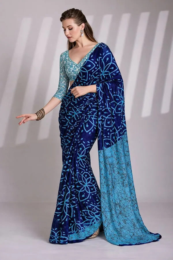 Leelavati_Printed_Floral_Print_Geometric_Print_Blocked_Printed_Daily_Wear_Pure_Cotton_Saree_Blue
