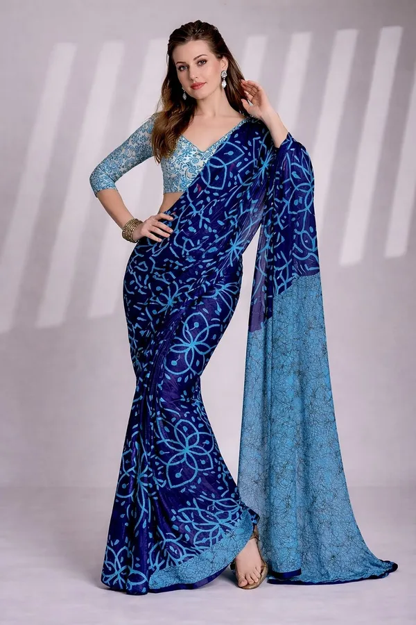 Leelavati_Printed_Floral_Print_Geometric_Print_Blocked_Printed_Daily_Wear_Pure_Cotton_Saree_Blue