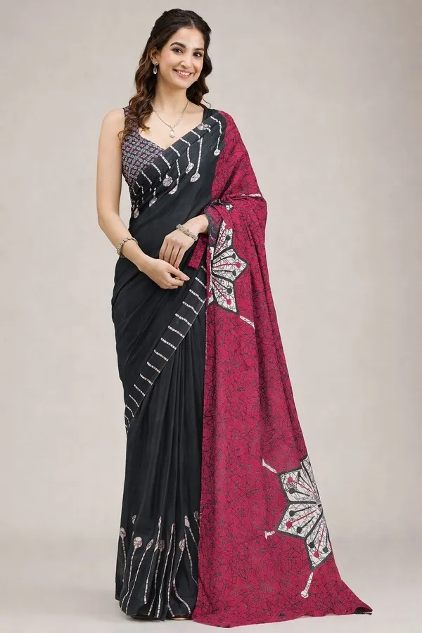 Leelavati_Printed_Floral_Print_Geometric_Print_Blocked_Printed_Daily_Wear_Pure_Cotton_Saree_Grey