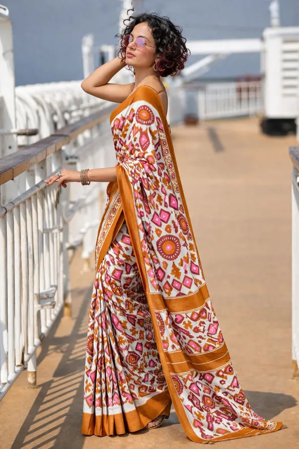 Leelavati_Printed_Floral_Print_Geometric_Print_Blocked_Printed_Daily_Wear_Pure_Cotton_Saree_Mustard