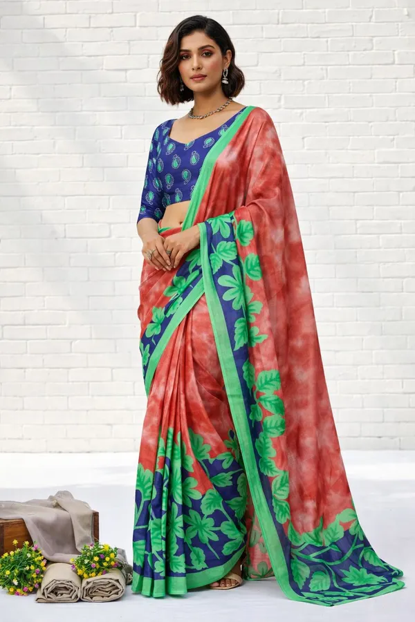 Leelavati_Printed_Floral_Print_Geometric_Print_Blocked_Printed_Daily_Wear_Pure_Cotton_Saree_Green
