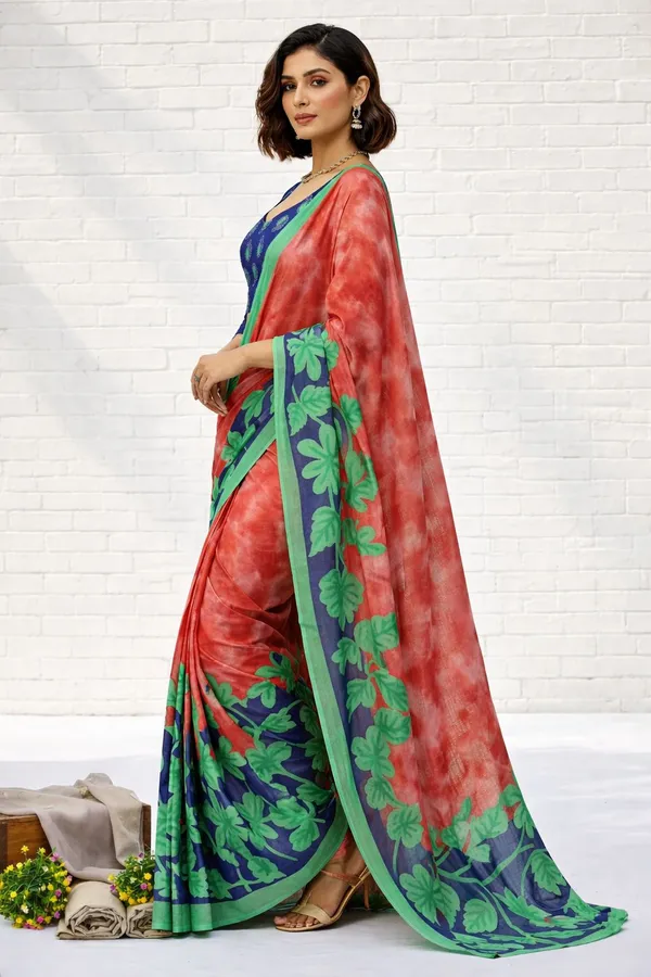 Leelavati_Printed_Floral_Print_Geometric_Print_Blocked_Printed_Daily_Wear_Pure_Cotton_Saree_Green