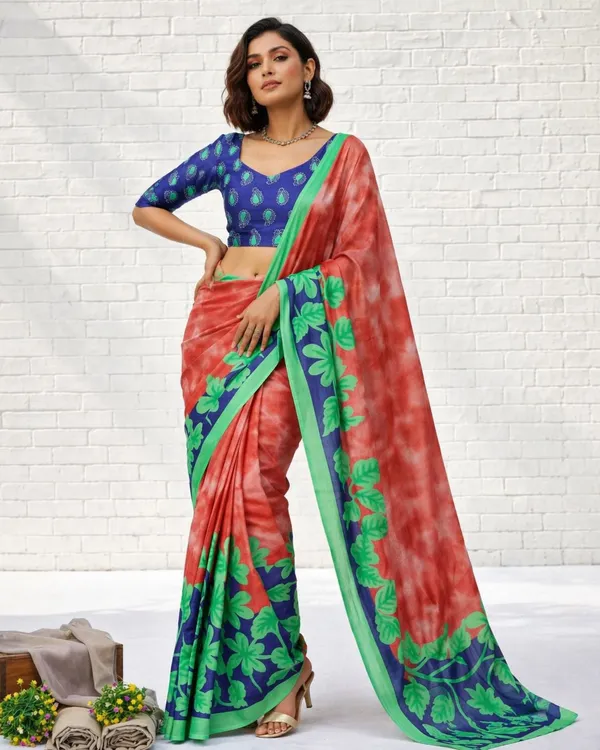 Leelavati_Printed_Floral_Print_Geometric_Print_Blocked_Printed_Daily_Wear_Pure_Cotton_Saree_Green