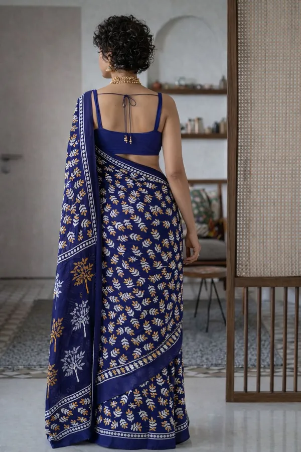 Leelavati_Printed_Floral_Print_Geometric_Print_Blocked_Printed_Daily_Wear_Pure_Cotton_Saree_Blue