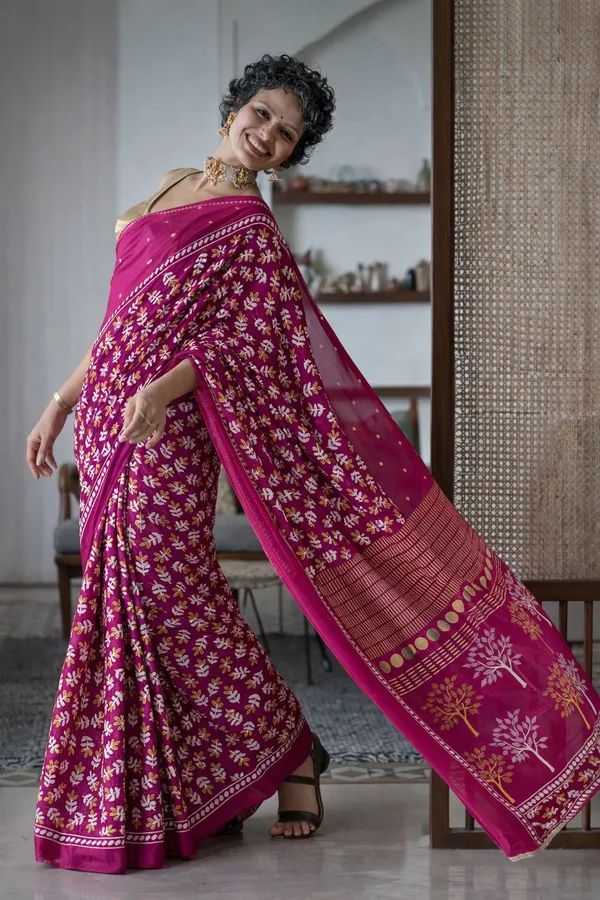 Leelavati_Printed_Floral_Print_Geometric_Print_Blocked_Printed_Daily_Wear_Pure_Cotton_Saree_Pink