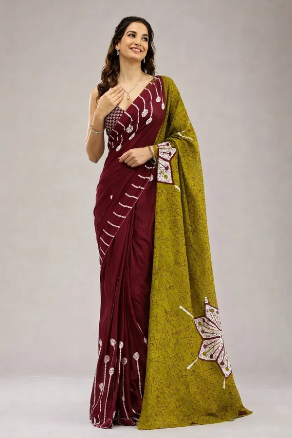 Leelavati_Printed_Floral_Print_Geometric_Print_Blocked_Printed_Daily_Wear_Pure_Cotton_Saree_Maroon