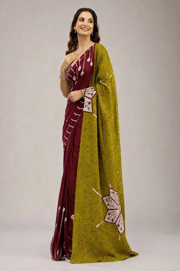 Leelavati_Printed_Floral_Print_Geometric_Print_Blocked_Printed_Daily_Wear_Pure_Cotton_Saree_Maroon