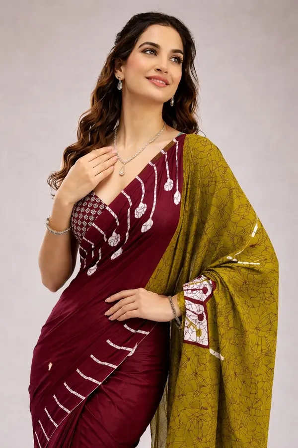 Leelavati_Printed_Floral_Print_Geometric_Print_Blocked_Printed_Daily_Wear_Pure_Cotton_Saree_Maroon