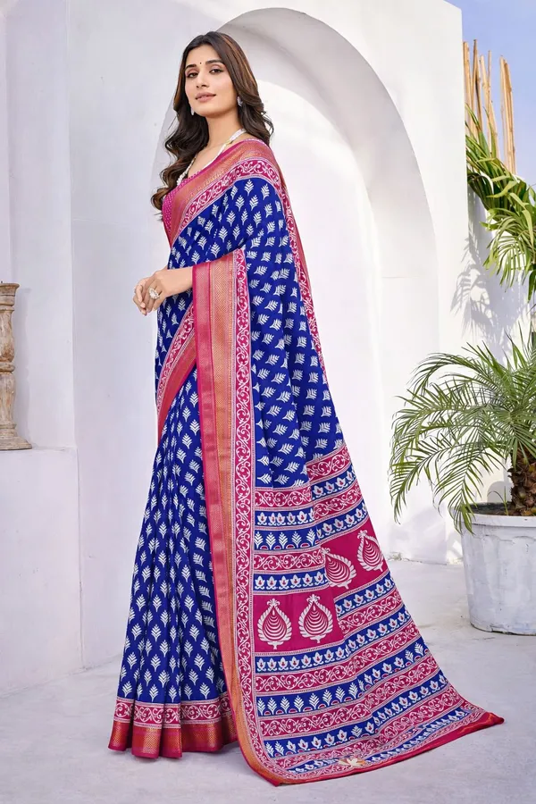 Leelavati_Printed_Floral_Print_Geometric_Print_Blocked_Printed_Woven_Daily_Wear_Pure_Cotton_Saree_Blue