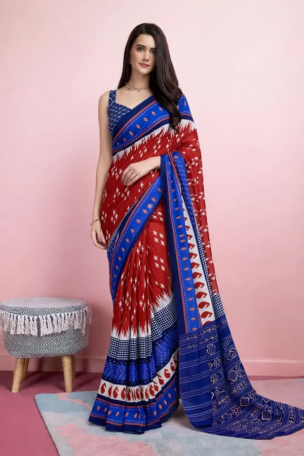 Leelavati_Printed_Floral_Print_Geometric_Print_Blocked_Printed_Daily_Wear_Pure_Cotton_Saree_Brown