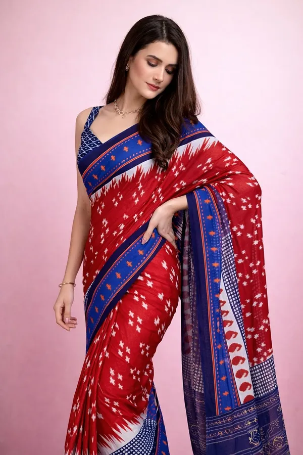 Leelavati_Printed_Floral_Print_Geometric_Print_Blocked_Printed_Daily_Wear_Pure_Cotton_Saree_Brown