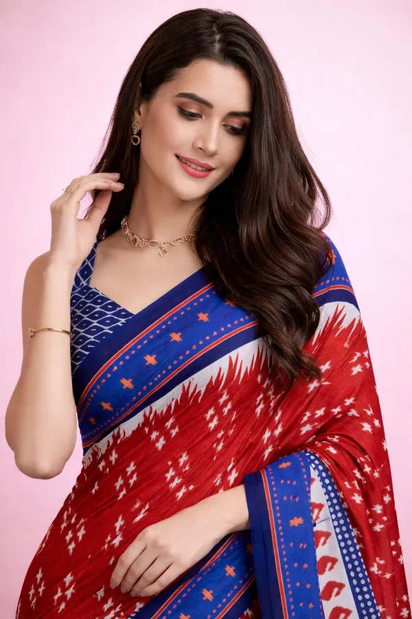 Leelavati_Printed_Floral_Print_Geometric_Print_Blocked_Printed_Daily_Wear_Pure_Cotton_Saree_Brown