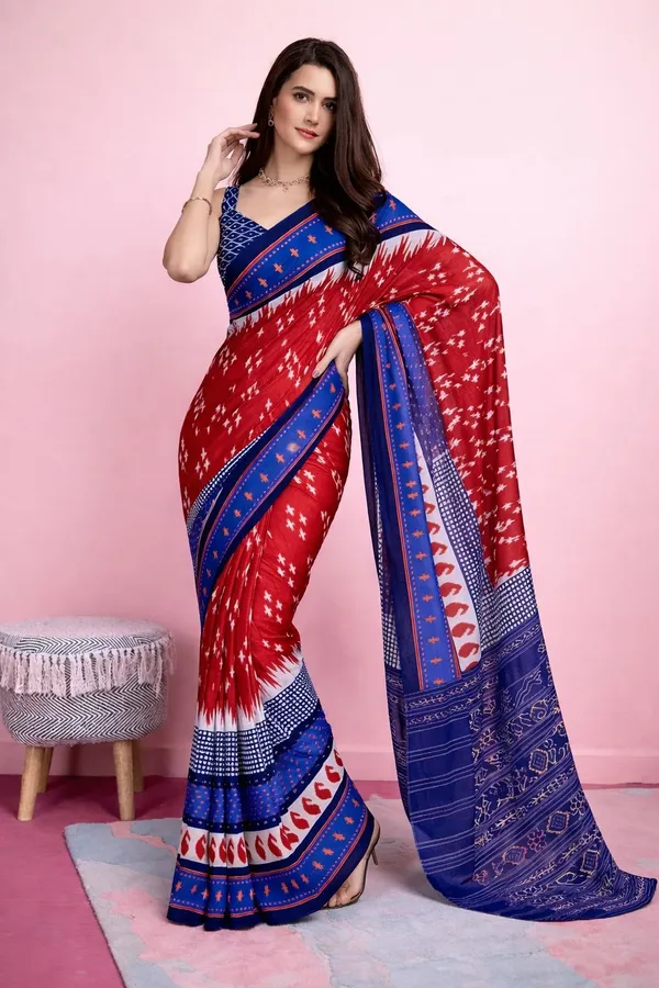 Leelavati_Printed_Floral_Print_Geometric_Print_Blocked_Printed_Daily_Wear_Pure_Cotton_Saree_Brown