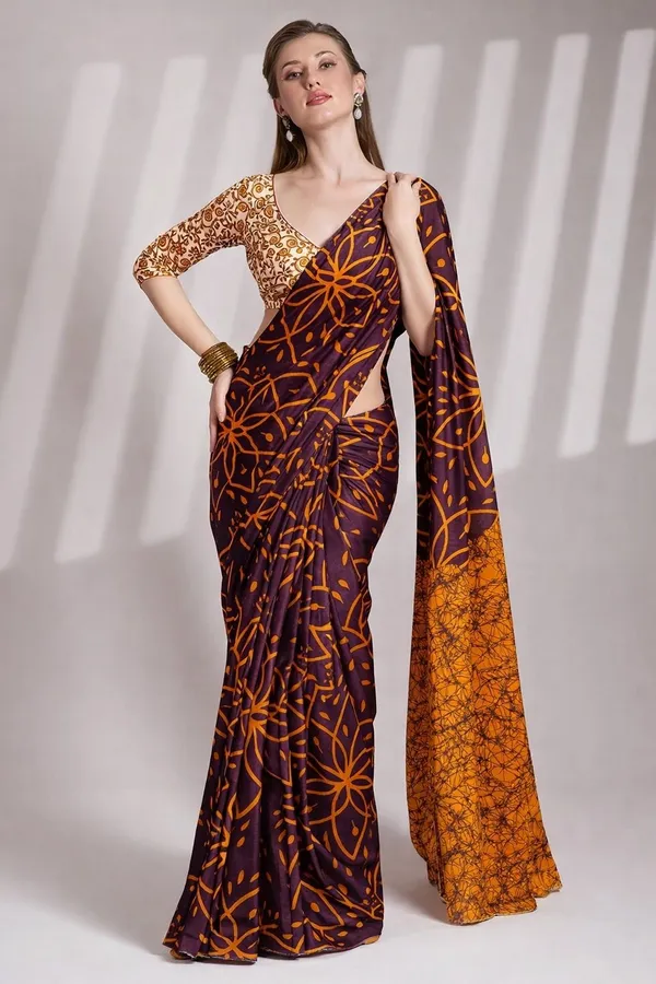 Leelavati_Printed_Floral_Print_Geometric_Print_Blocked_Printed_Daily_Wear_Pure_Cotton_Saree_Brown