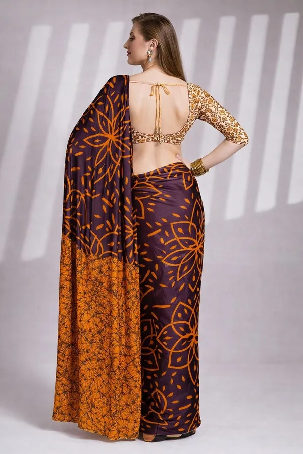 Leelavati_Printed_Floral_Print_Geometric_Print_Blocked_Printed_Daily_Wear_Pure_Cotton_Saree_Brown