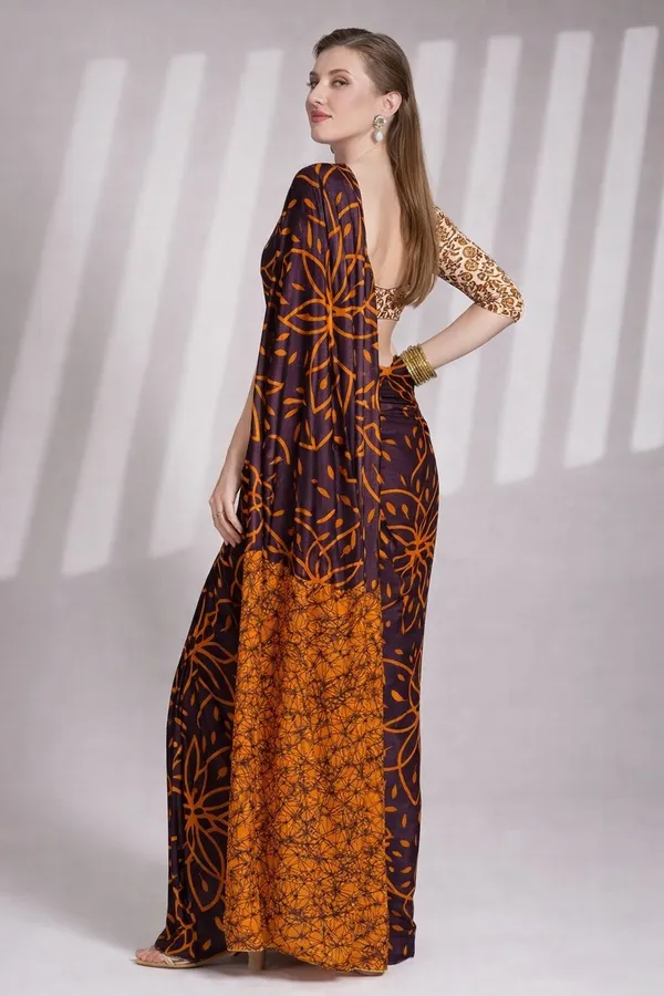 Leelavati_Printed_Floral_Print_Geometric_Print_Blocked_Printed_Daily_Wear_Pure_Cotton_Saree_Brown