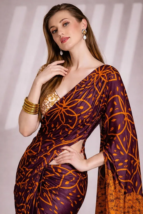 Leelavati_Printed_Floral_Print_Geometric_Print_Blocked_Printed_Daily_Wear_Pure_Cotton_Saree_Brown