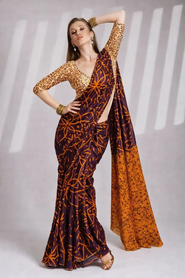 Leelavati_Printed_Floral_Print_Geometric_Print_Blocked_Printed_Daily_Wear_Pure_Cotton_Saree_Brown