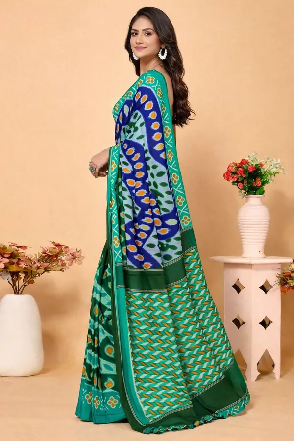 Leelavati_Printed_Floral_Print_Geometric_Print_Blocked_Printed_Daily_Wear_Pure_Cotton_Saree_Green