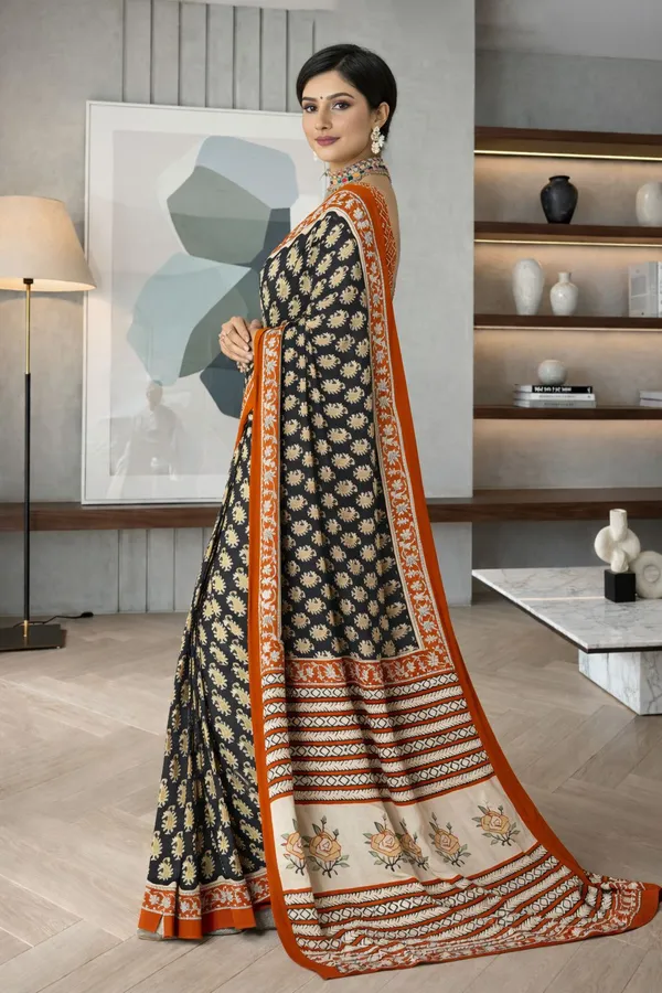 Leelavati_Printed_Floral_Print_Geometric_Print_Blocked_Printed_Daily_Wear_Pure_Cotton_Saree_Black