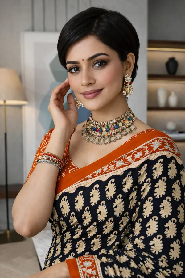 Leelavati_Printed_Floral_Print_Geometric_Print_Blocked_Printed_Daily_Wear_Pure_Cotton_Saree_Black