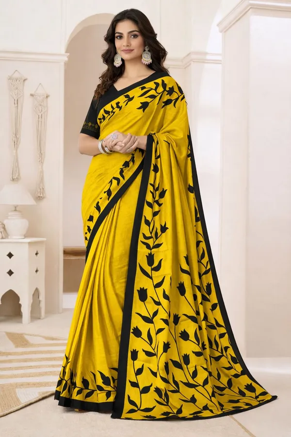 Leelavati_Printed_Floral_Print_Geometric_Print_Blocked_Printed_Daily_Wear_Pure_Cotton_Saree_Yellow