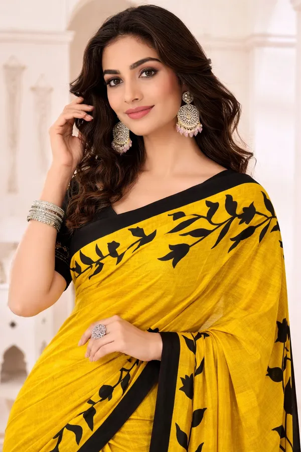 Leelavati_Printed_Floral_Print_Geometric_Print_Blocked_Printed_Daily_Wear_Pure_Cotton_Saree_Yellow