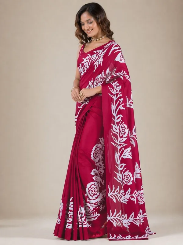 Leelavati_Printed_Floral_Print_Geometric_Print_Blocked_Printed_Daily_Wear_Pure_Cotton_Saree_Pink