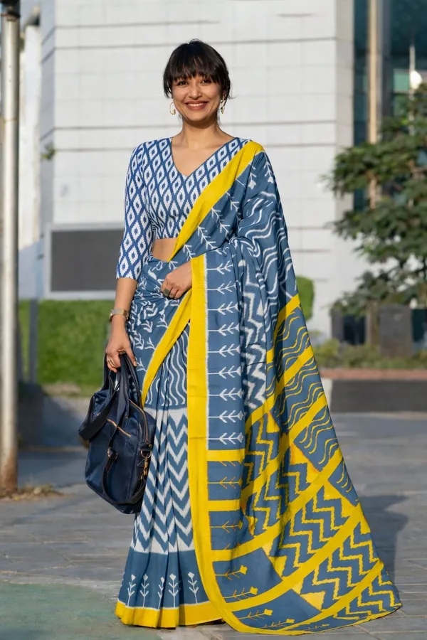Leelavati_Printed_Floral_Print_Geometric_Print_Blocked_Printed_Daily_Wear_Pure_Cotton_Saree_Grey