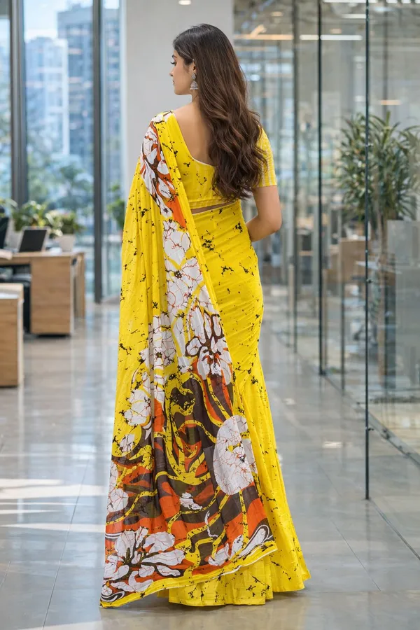 Leelavati_Printed_Floral_Print_Geometric_Print_Blocked_Printed_Daily_Wear_Pure_Cotton_Saree_Yellow