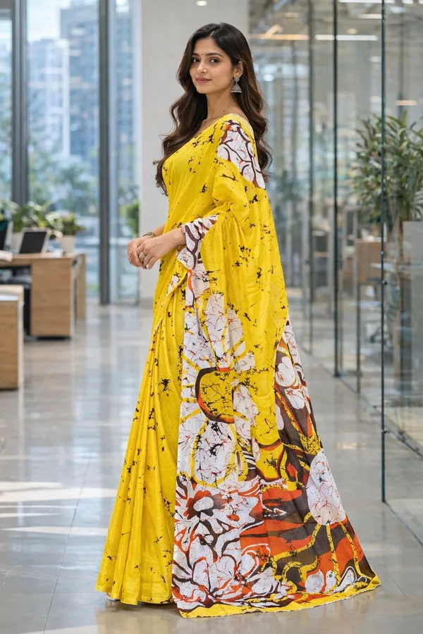Leelavati_Printed_Floral_Print_Geometric_Print_Blocked_Printed_Daily_Wear_Pure_Cotton_Saree_Yellow