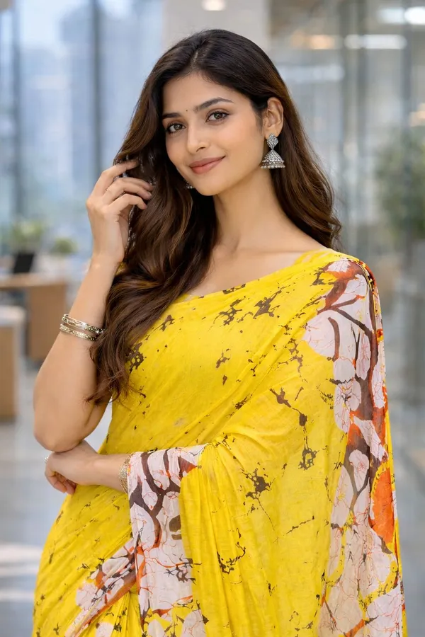 Leelavati_Printed_Floral_Print_Geometric_Print_Blocked_Printed_Daily_Wear_Pure_Cotton_Saree_Yellow