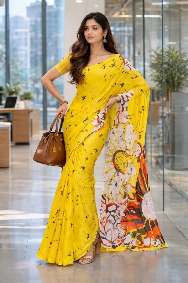 Leelavati_Printed_Floral_Print_Geometric_Print_Blocked_Printed_Daily_Wear_Pure_Cotton_Saree_Yellow