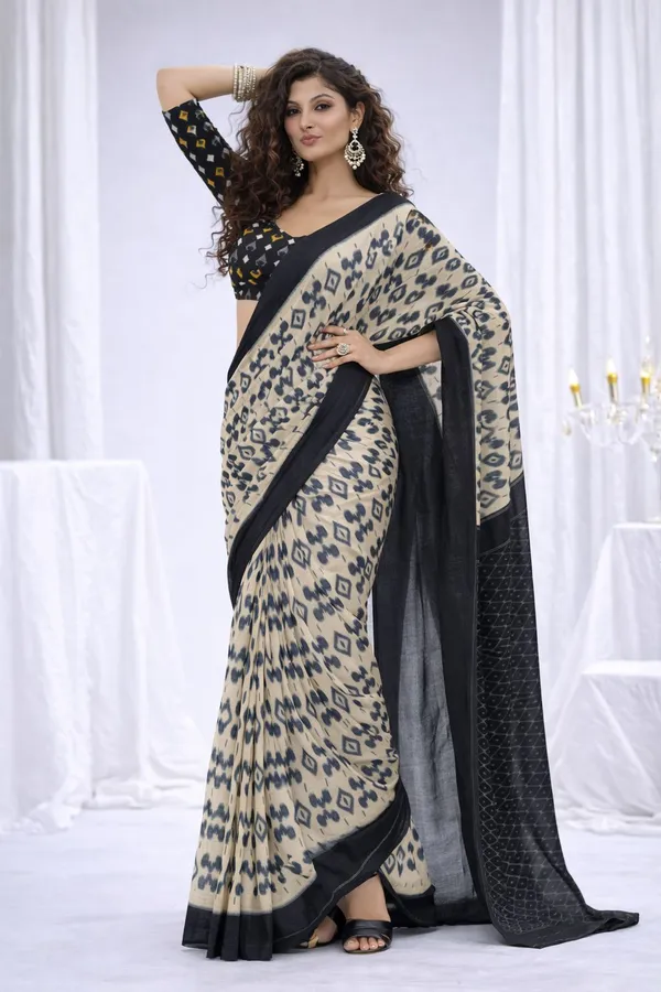 Leelavati_Printed_Floral_Print_Geometric_Print_Blocked_Printed_Daily_Wear_Pure_Cotton_Saree_Black