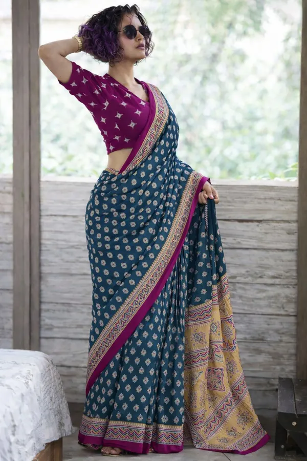 Leelavati_Printed_Floral_Print_Geometric_Print_Blocked_Printed_Daily_Wear_Pure_Cotton_Saree_Grey