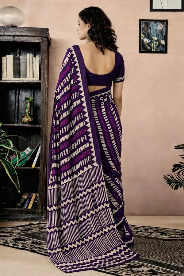 Leelavati_Printed_Floral_Print_Geometric_Print_Blocked_Printed_Daily_Wear_Pure_Cotton_Saree_Purple