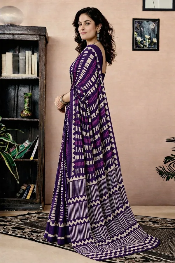 Leelavati_Printed_Floral_Print_Geometric_Print_Blocked_Printed_Daily_Wear_Pure_Cotton_Saree_Purple