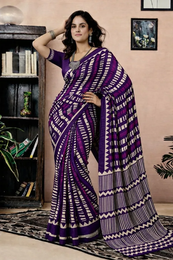 Leelavati_Printed_Floral_Print_Geometric_Print_Blocked_Printed_Daily_Wear_Pure_Cotton_Saree_Purple